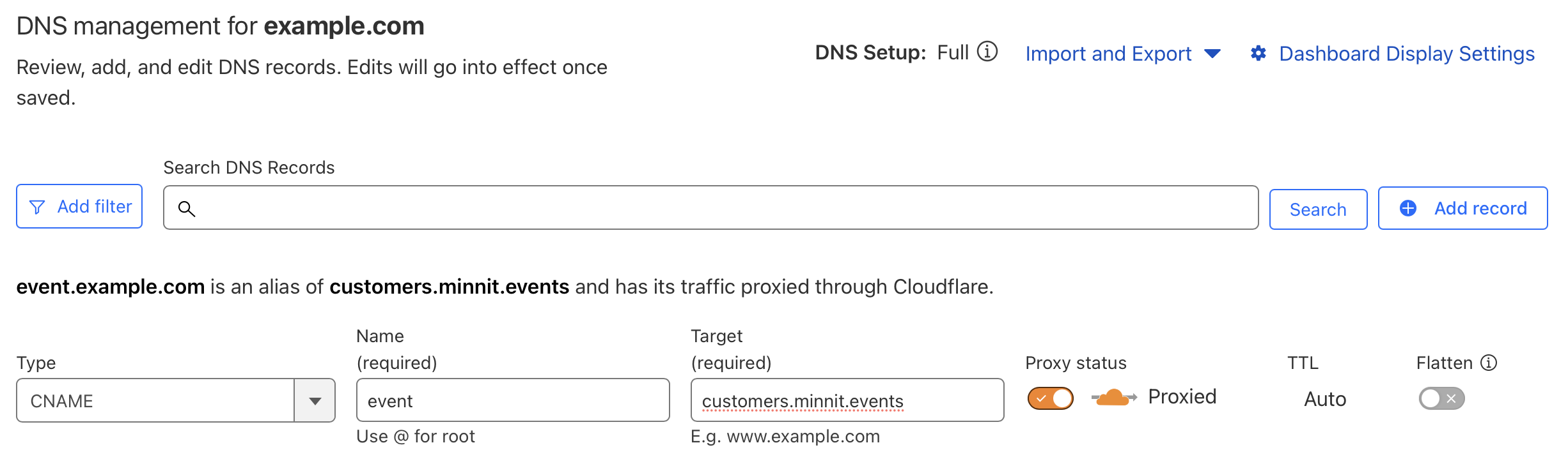 Example showing editing DNS records